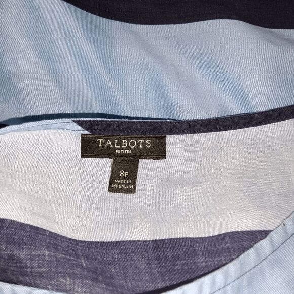Talbots Boat Neck Cap Sleeve Blue Striped Blouse Sz 8P Top - Picture 6 of 7
